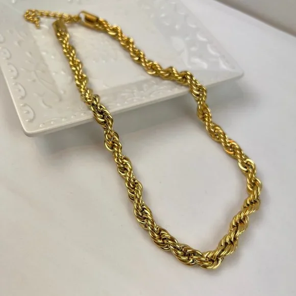 Thick Chain Necklace Gold Thick Choker Necklace Chunky Chain Twisted Necklace - Picture 4 of 13